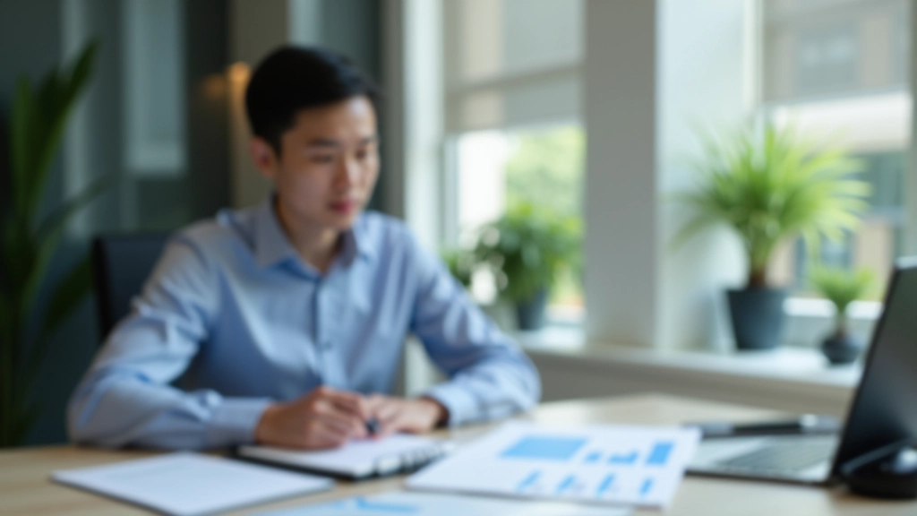 Person studying financial charts and market analysis materials at a modern desk