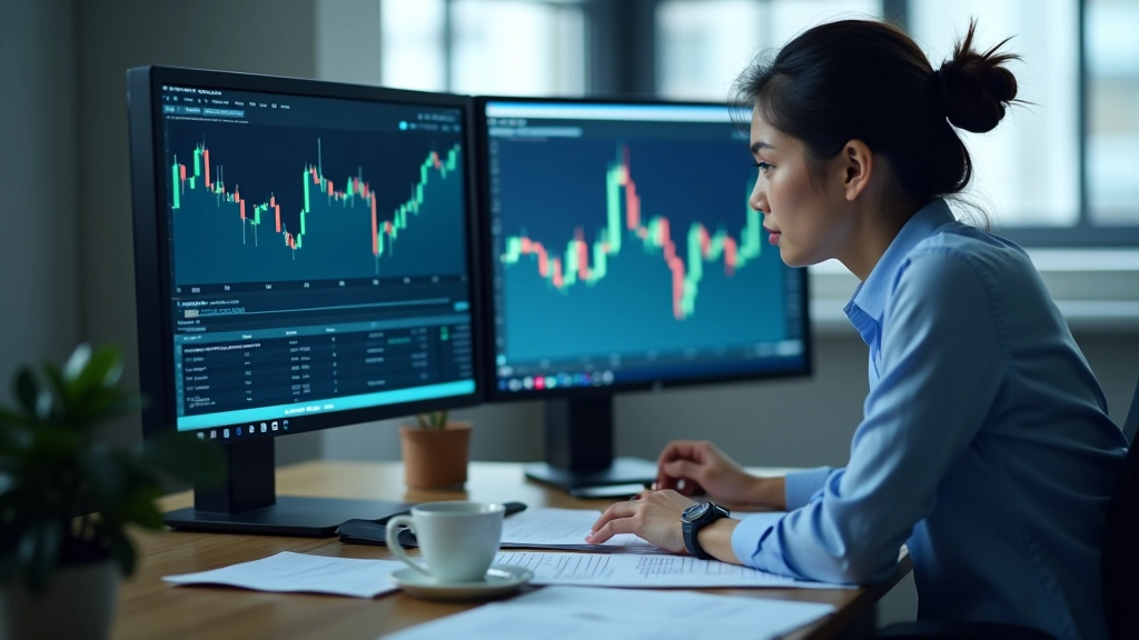 Trading chart showing candlestick pattern at support level with trend lines and volume indicators